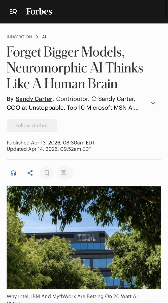 DuckStockMan's tweet photo. Forbes article on neuromorpich chips and BrainChip Akida 

$BRCHF https://t.co/xKupF7EKem
