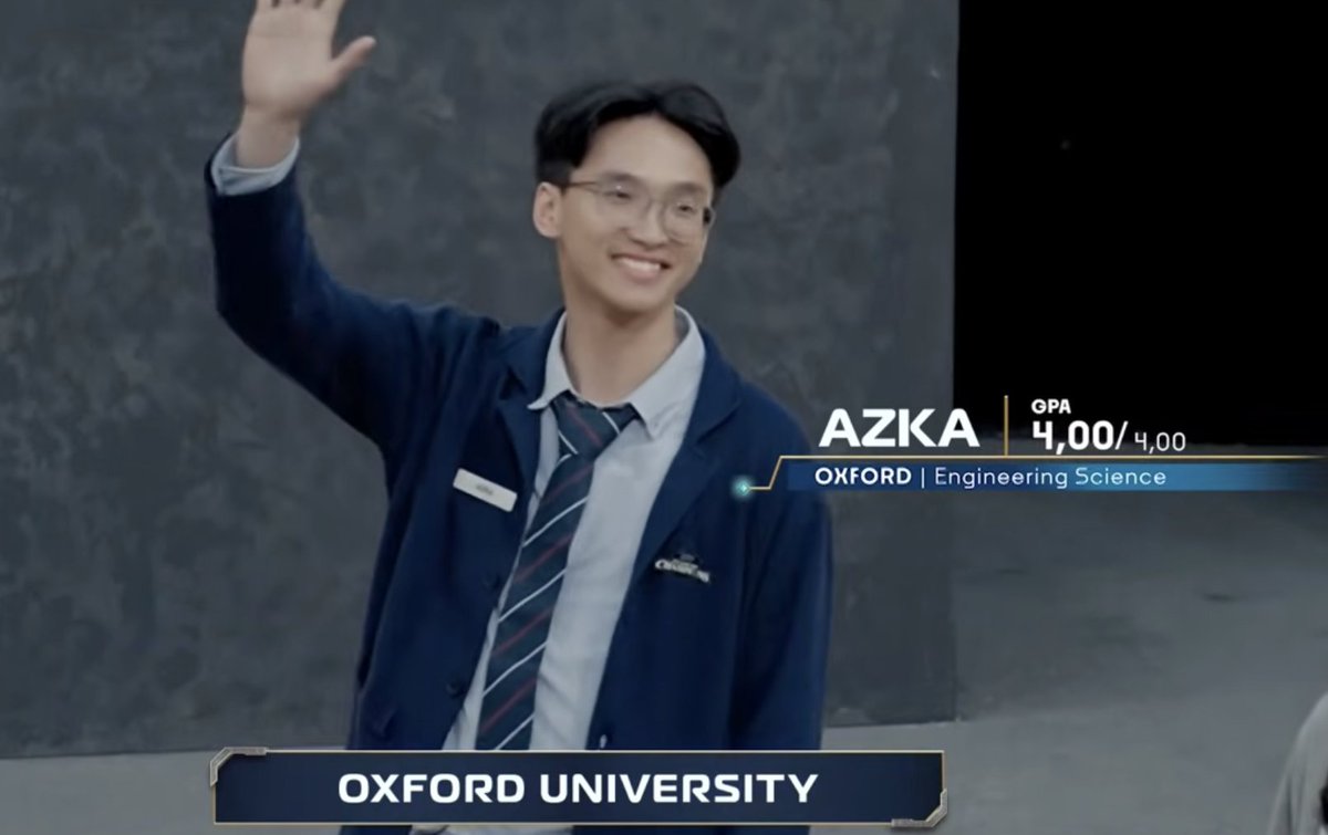 insidefolkative's tweet photo. Profil Mohammad Azka Hafizh Adziman (Azka), mahasiswa Oxford, pernah S1 hanya dalam tiga tahun dengan predikat First-Class Honours, setara IPK 4,00/4,00, yang kini jadi peserta Clash Of Champions Season 3: 

- Mohammad Azka Hafizh Adziman (Azka) lahir di Bandung, 5 Desember 2004.

- Mahasiswa University of Oxford jurusan Engineering Science dengan spesialisasi Information Engineering.
Berhasil menyelesaikan jenjang S1 hanya dalam tiga tahun dengan predikat First-Class Honours, setara IPK 4,00/4,00.

- Saat ini melanjutkan program integrated master's, yang menggabungkan jenjang S1 dan S2 dalam satu rangkaian studi.

- Akan memasuki tahun keempat untuk menyelesaikan studi magisternya di Oxford Robotics Institute.

- Menjadi salah satu peserta Clash of Champions (COC) Season 3 Batch 8.

- Memiliki prestasi akademik yang menonjol di bidang fisika dan kimia.

- Meraih BPhO Round 1 Top Gold Award (2023).
- Meraih BPhO Round 2 Silver Award (2023).
- Meraih UK Royal Society of Chemistry Olympiad Gold Award.

- Meraih Cambridge Chemistry Challenge Lower Sixth Gold Award (2022).

- Meraih Isaac Physics Senior Physics Challenge Diamond Award (2022).

- Menghabiskan masa kecil dan pendidikannya di beberapa negara, yakni Jepang, Wales, dan Inggris, sebelum keluarganya kembali menetap di Jakarta.

- Kini menjalani aktivitas dengan bolak-balik Inggris–Indonesia selama menempuh pendidikan.