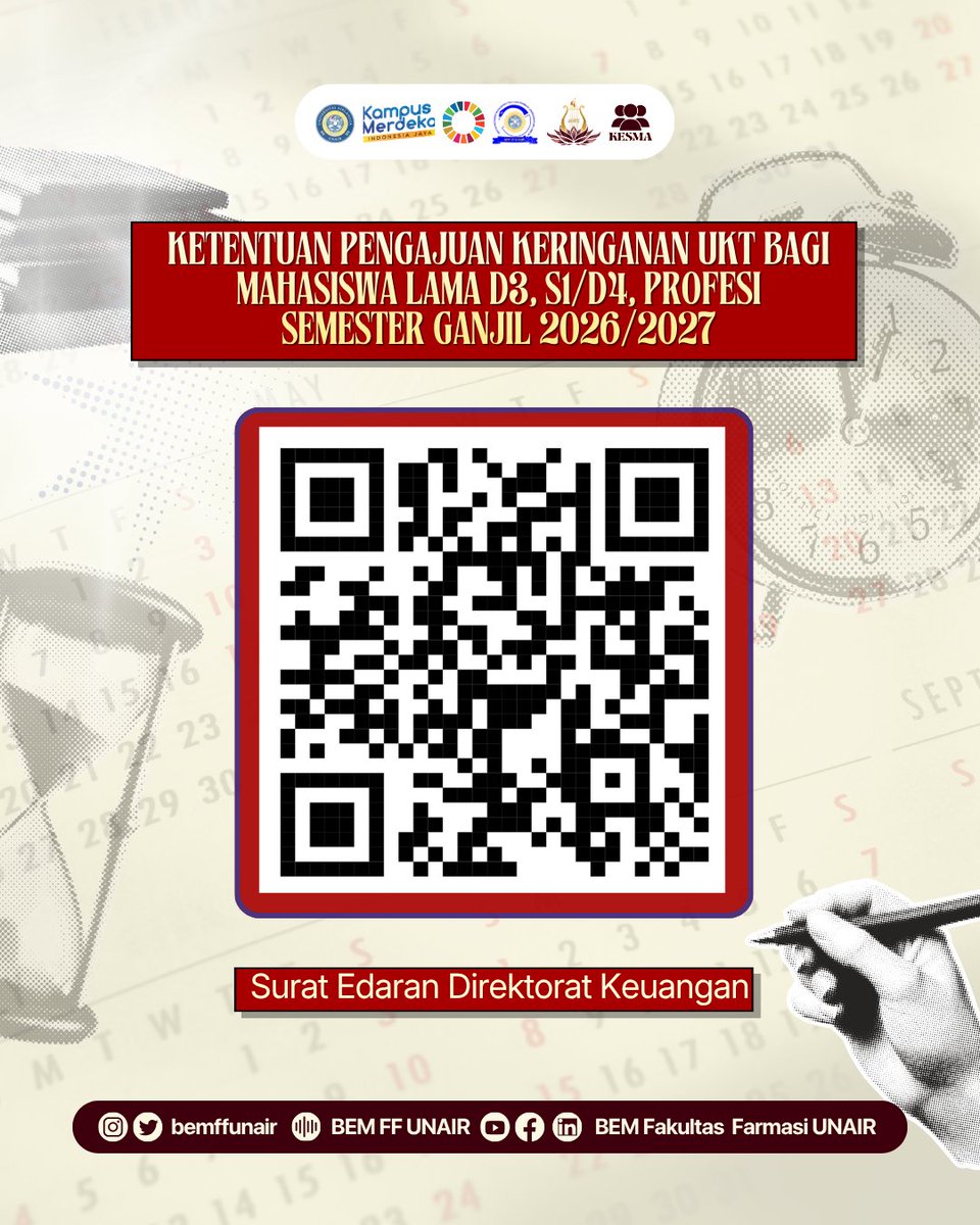 bemffunair's tweet photo. 🚀 Jangan lewatkan kesempatan Banding UKT!

Siapkan berkasmu dan ajukan sebelum 5 Juli 2026. Jika membutuhkan bantuan, hubungi:

📞 Fira: 082142564125
📞 Nafi: 082142510814
#KERINGANANUKT #FFUNAIR #BEMFFUNAIR #KABINETANVAYA https://t.co/TGhQNDCRh0