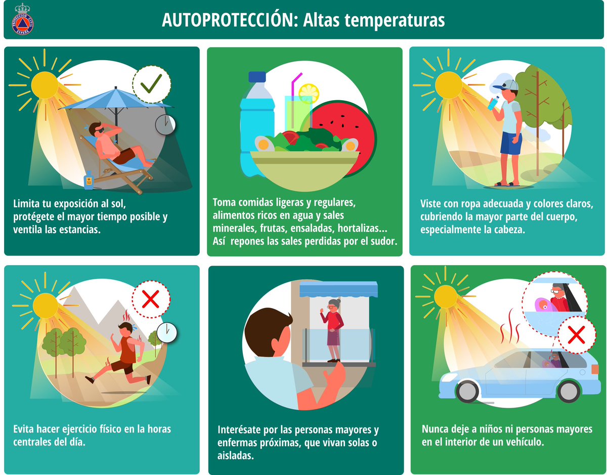 EmergenciasMur's tweet photo. [ AVISO METEOROLÓGICO ] ⚠️☀️

La @AEMET_Murcia ha establecido el nivel de aviso AMARILLO para mañana, lunes 6 de julio, por TEMPERATURAS ALTAS que alcanzarán los 38 ºC en #Murcia 🟡🌡️

Ante el calor, la mejor prevención es la autoprotección. No olvides seguir estas pautas 👇✅ https://t.co/IrZMK6RxqE