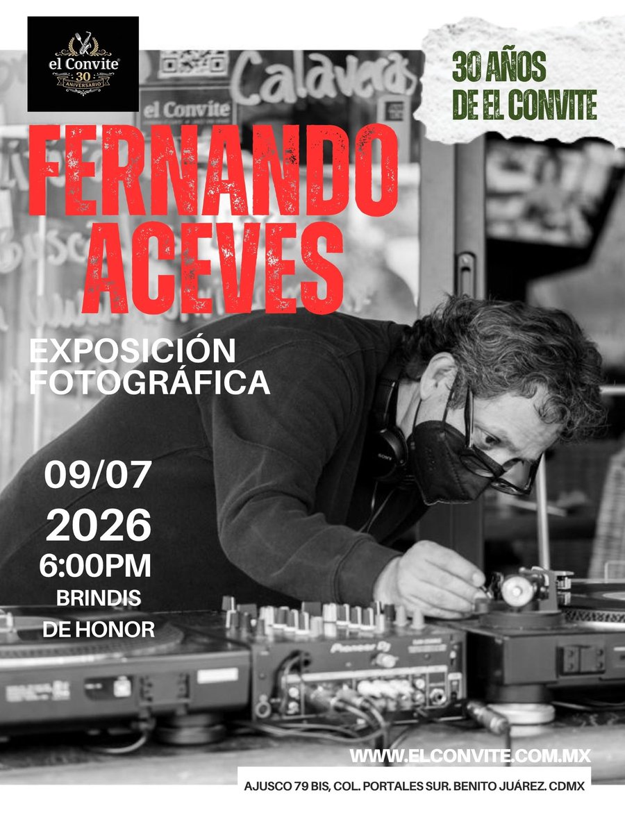 elconvite's tweet photo. Jueves 9 de julio 2026 a las 6:00pm #expodefoto de @Jazzrockman por los #30años de #elconvitefonfagourmet https://t.co/UWWQapE0K1
