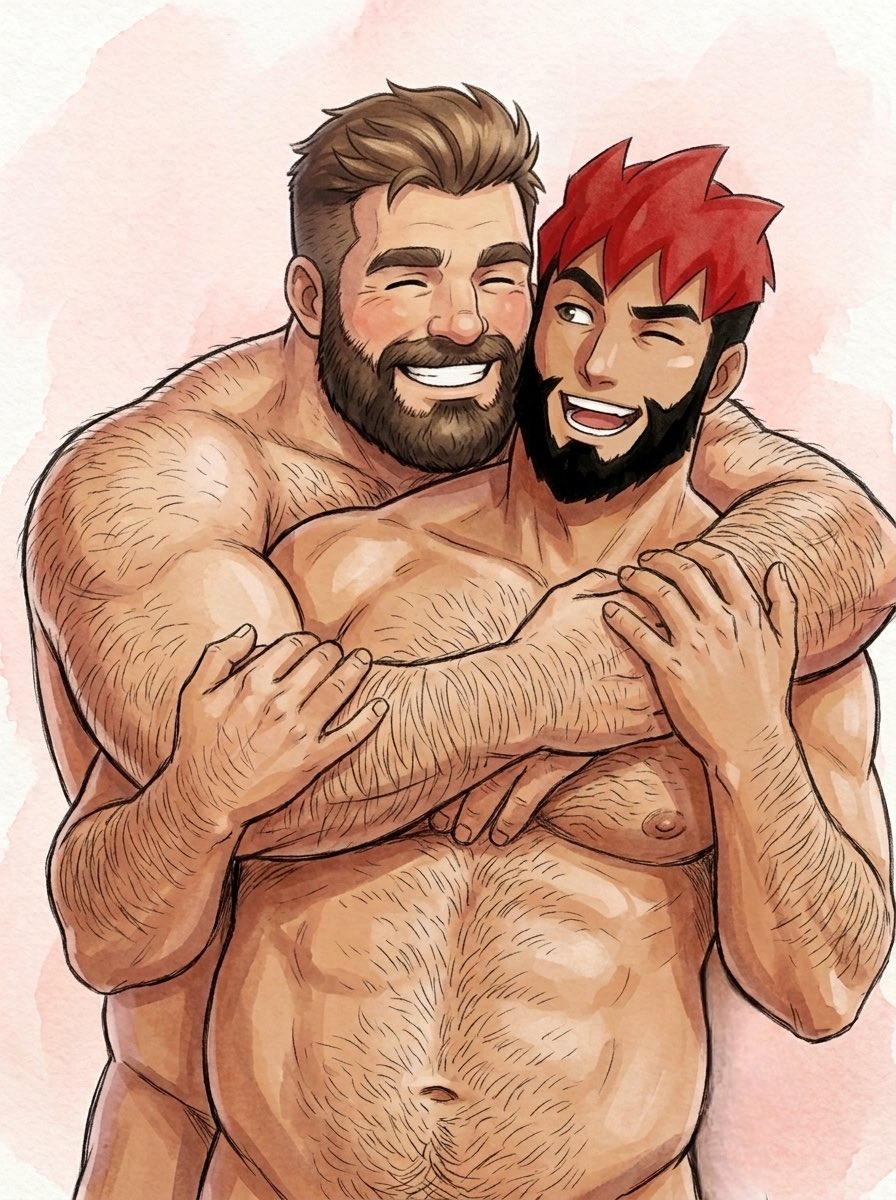 BakaAda98's tweet photo. Requested by @Omniwanderer 
What sweets hug you have there 🥹🫠

#AIart #BearArt #Bara https://t.co/wCdnmsggTC