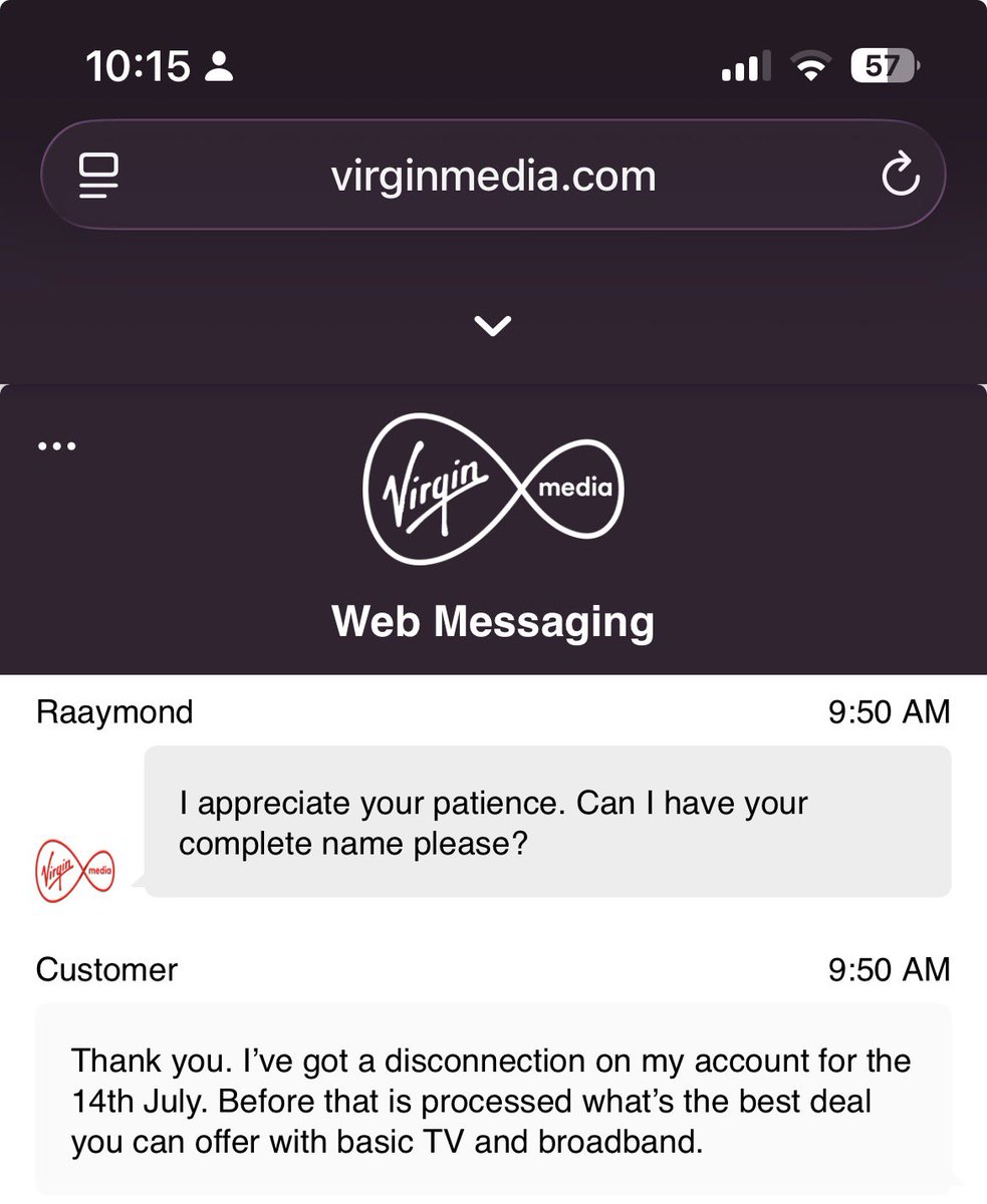 Mr___Cartier's tweet photo. Surely this falls under mis-selling @virginmedia I ask for a basic pack, I tell them there’s only 2 phones and a door bell using the WiFi, I’m presented with a package for £121 with 1GB and unlimited calls “because of my phone usage” there isn’t even 1 plugged in! @MartinSLewis https://t.co/kAB1Cd0Mrv