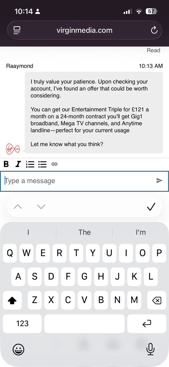 Mr___Cartier's tweet photo. Surely this falls under mis-selling @virginmedia I ask for a basic pack, I tell them there’s only 2 phones and a door bell using the WiFi, I’m presented with a package for £121 with 1GB and unlimited calls “because of my phone usage” there isn’t even 1 plugged in! @MartinSLewis https://t.co/kAB1Cd0Mrv