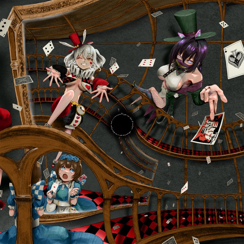 LikeRed7410's tweet photo. 今週はちょっと騙し絵風のファンアートです！
個人的な趣味でマッドハッターの格好したシン見たくって…悪戯好きなニケで固めたお話とかもみたくってぇ…
#NIKKE #NIKKEfanart https://t.co/vOF4Akqa4n