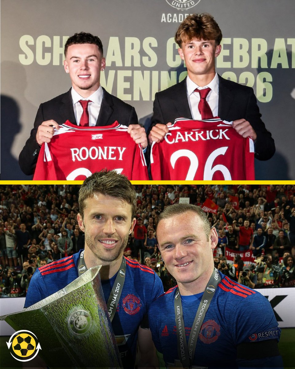DeadlineDayLive's tweet photo. 📝 𝗗𝗘𝗔𝗟 𝗗𝗢𝗡𝗘: Kai Rooney and Jacey Carrick, sons of Wayne Rooney and Michael Carrick have signed their scholarships with Manchester United.

A scholarship deal is a contract that tends to be signed by players who are 16, coming 17, and allows them to both continue their athletic development and pursue academic studies.

(Source: ig/jacey.carrick)