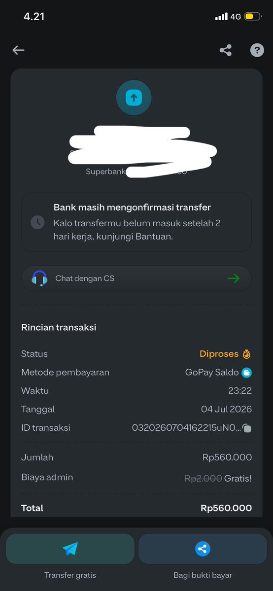 manduforyou's tweet photo. @gopayindonesia min ini saya tf dari kemarin malem tapi saldonya blm masuk ke bank penerima dan statusnya diproses dari kemarin tolonkkk ini harus komplen ke cs gopay atau bank penerima nya https://t.co/jgerF1P9hU