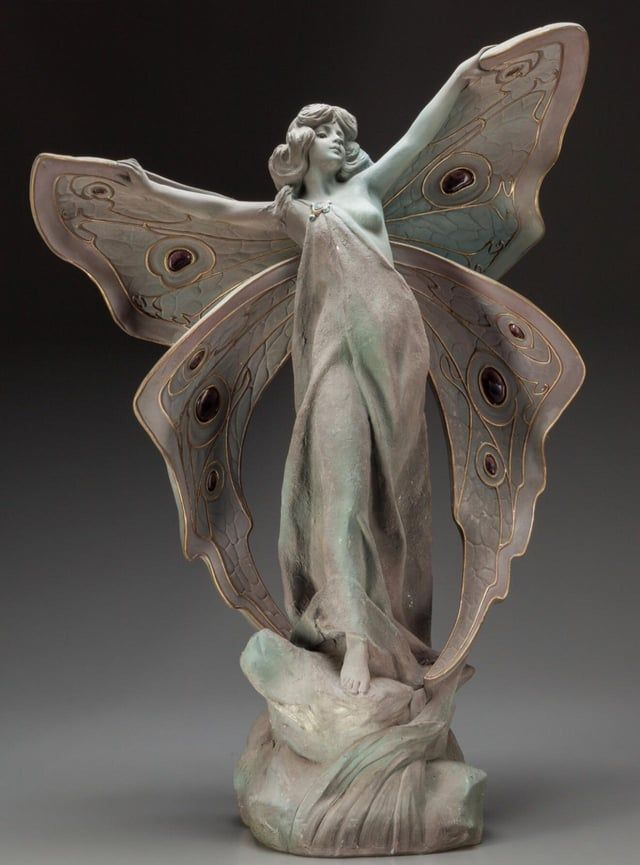 LeoDaVinciWave's tweet photo. This Continental Art Nouveau ceramic butterfly statue was created by P. Feffer around 1900. https://t.co/yTlvysCaHi