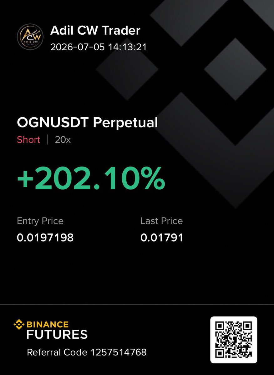 adilsignals's tweet photo. OGNUSDT 202% profit done ✅ follow for free signals #cryptocurrency #CryptoTwitter https://t.co/D89HZY4zEO