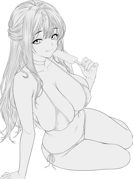 アイス食べてるお姉さんのペン入れ～✨ 