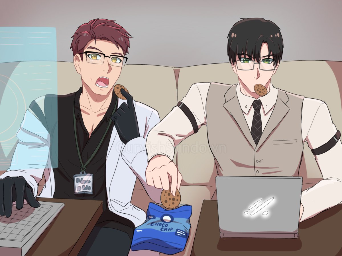 SuninDeepspace's tweet photo. They’re friends and eat sweets while they work 🍫🍪

#Valko #BringValkoBack #BringBackValko #LoveandDeepspace https://t.co/5CMYXAhcmz
