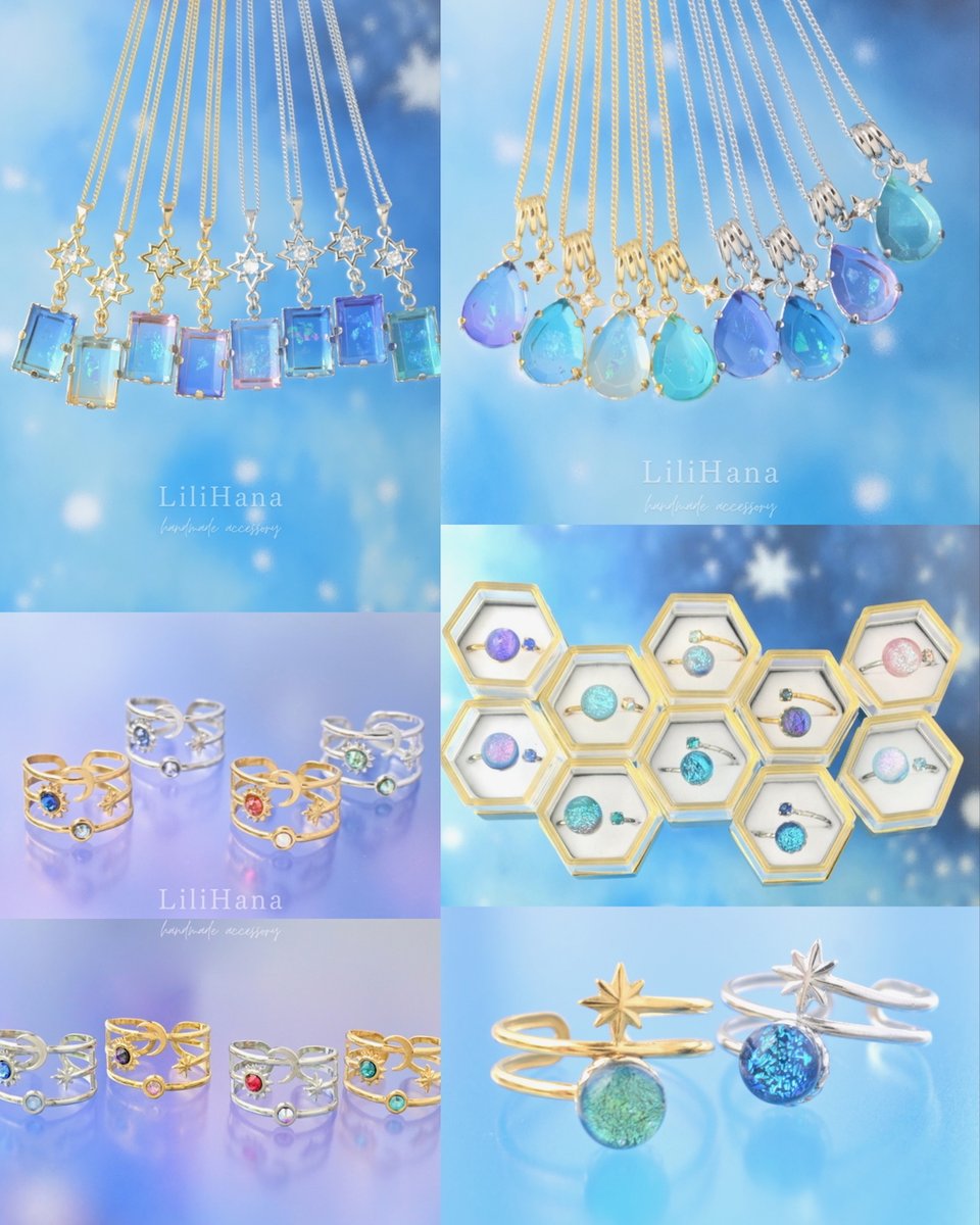 JAMPOTinfo's tweet photo. ＃天体観測展 足元の悪い中、本日もたくさんのご来店ありがとうございました✨
月火は定休日のためお休みになります。水曜日から皆様のお越しをお待ちしております🌙

天体観測展限定カラーの「夜空色」のお花のアクセサリーや、宙色の美しいアクセサリーをお楽しみいただけます🌌

画像作品
m.petite @waterlily3150  左
LiliHana @lilihana_2018  右