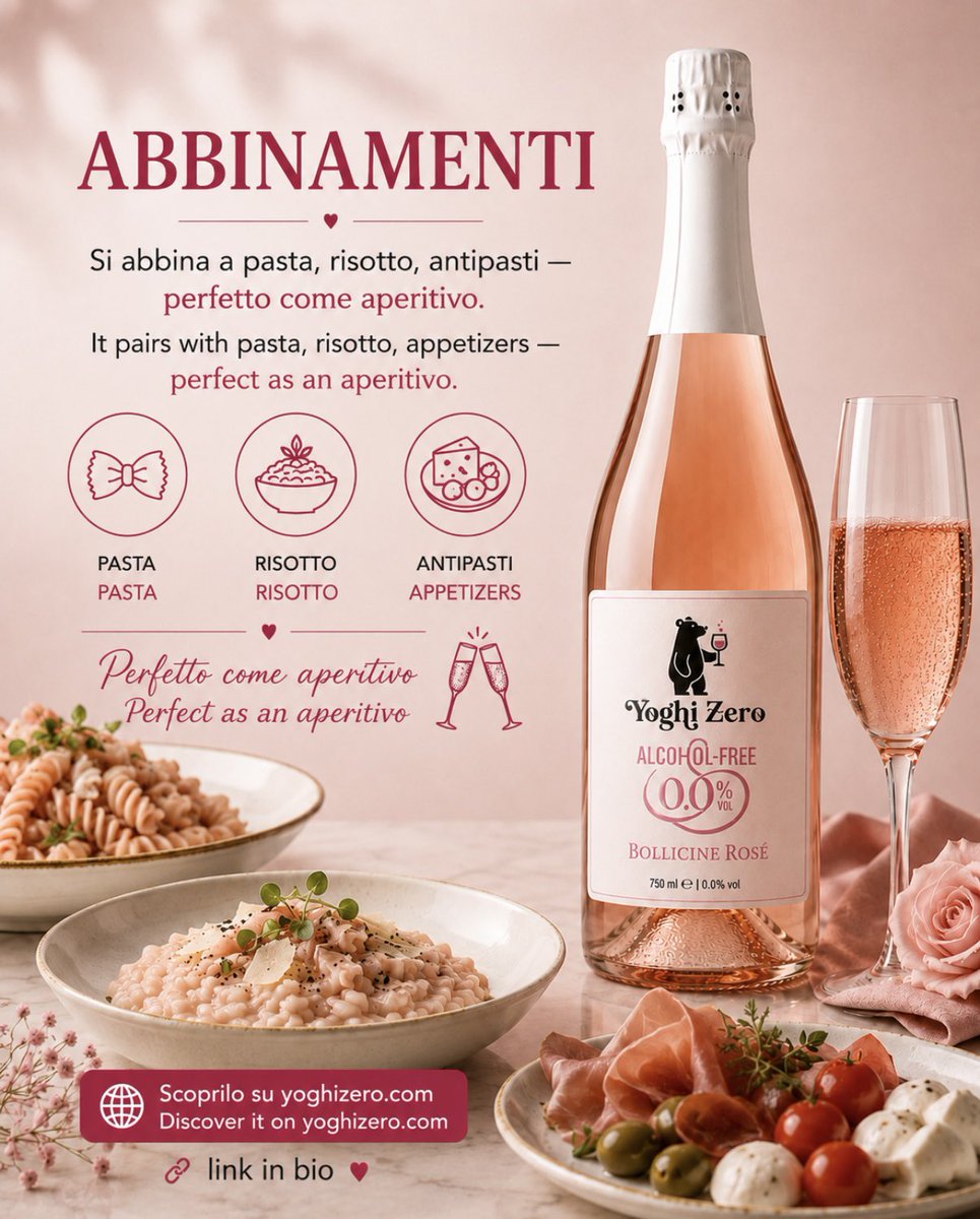 YoghiZero's tweet photo. What would you pair it with? 🍝🧀
Discover more at https://t.co/D29jDFxO52 – link in bio.
#Yoghizero #Bollicinerosé #Alcoholfreewine #Foodpairing #Aperitivo #Italianlifestyle #Sparklingrosé #Zeroalcohol #Mindfuldrinking #NonAlcoholicWine #DrinkBetter #RoséLovers https://t.co/D7sXr4MIvx