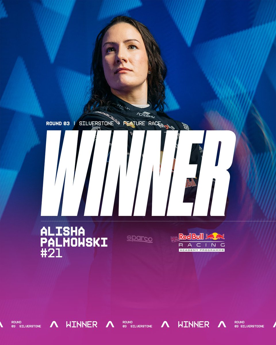 f1academy's tweet photo. ALISHA WINS AT SILVERSTONE 👏

Championship leader Alisha Palmowski takes P1 in her home race 🇬🇧

#F1ACADEMY #BritishGP https://t.co/vhMuWXnyVY