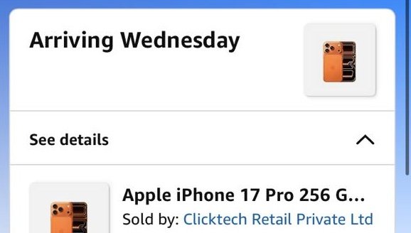 bahubalireturns's tweet photo. After a cancelled order on #Amazon Finally the other order for the #iphone17pro has been shipped..
#amazonprimedays #primedaysale #flipkartgoatsale #Mbappé #iphone17 #iphone #apple https://t.co/yQhqKrAWoG
