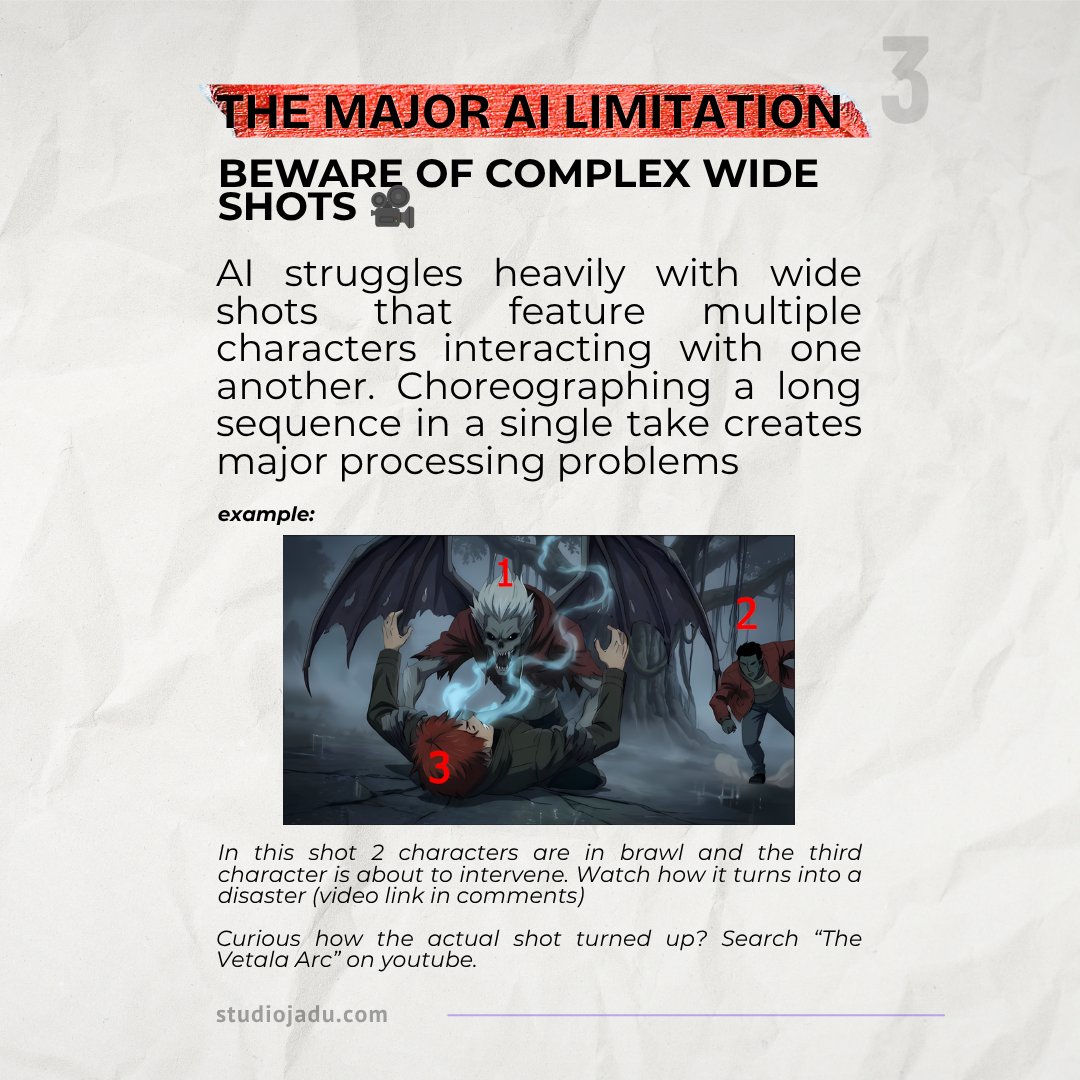 studiojadu's tweet photo. Why your AI scenes look messy (and the simple strategy to fix them) 👇

The #1 mistake creators make is being too ambitious with shot breakdowns. Current AI video models heavily struggle with complex wide shots featuring multiple characters.

The solution? https://t.co/S12ALjIUda