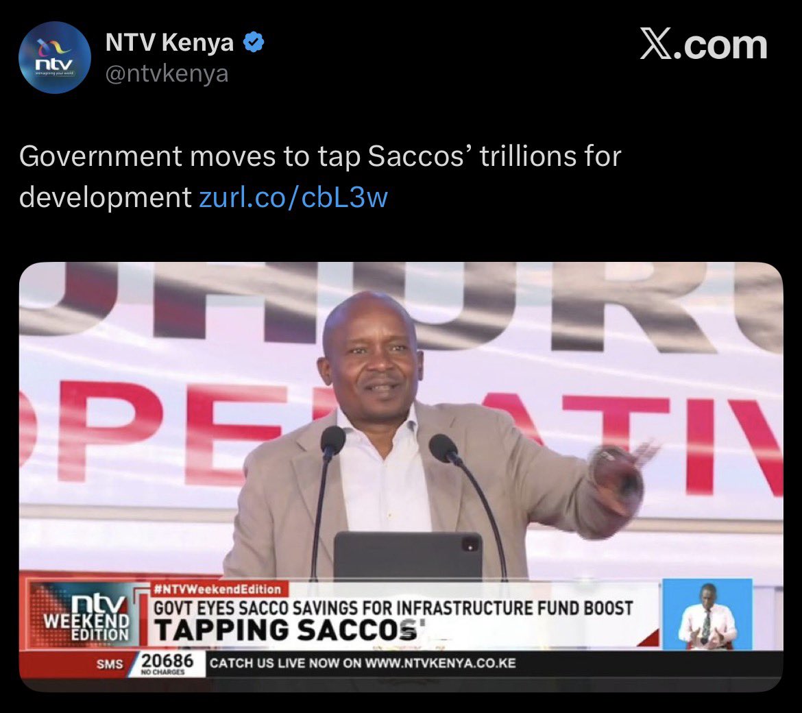 Eddie_Mugoh's tweet photo. Unajua this might just be a ploy to have mass withdrawal from saccos. Let the saccos fail but the country gets liquidity in circulation.

Chesa na wakora. https://t.co/Kb3oIDZnNS