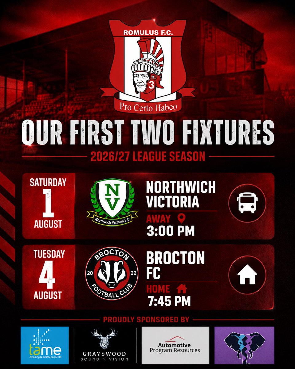 Romulus_fc's tweet photo. First two league fixtures announced! https://t.co/mawbYZjcNF