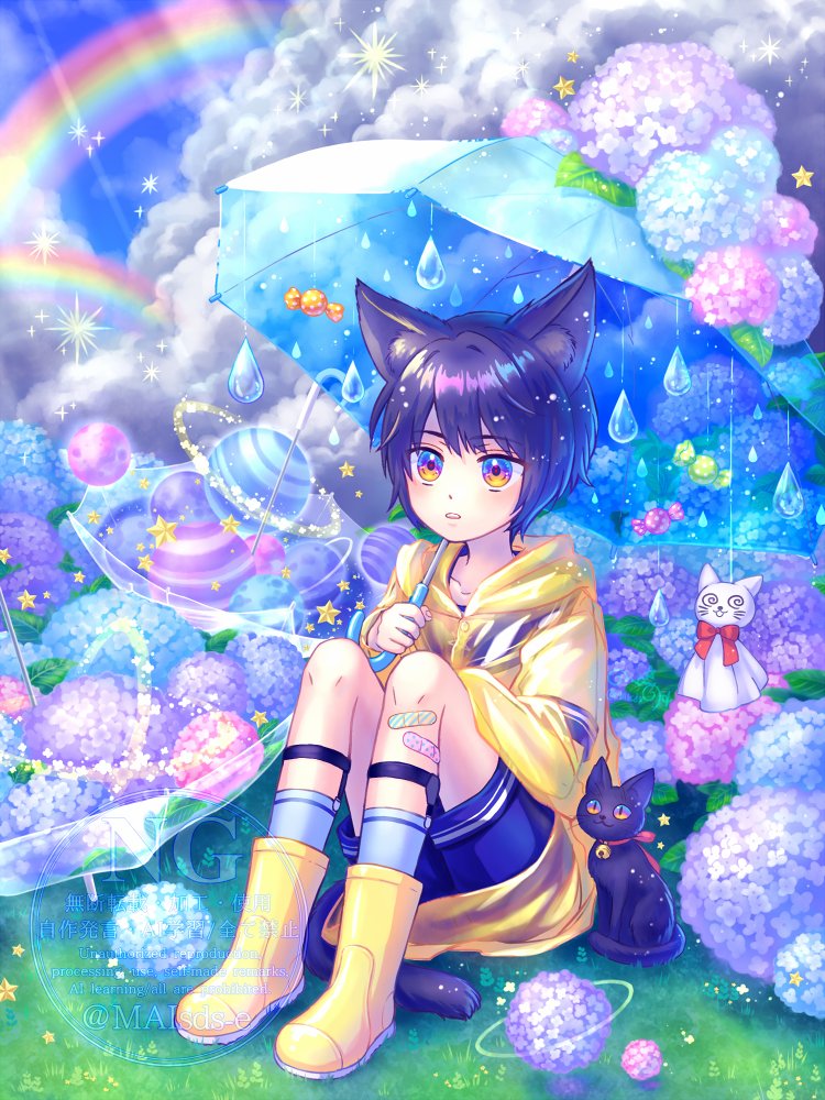 MAIsds_e's tweet photo. Rain garden☔️🌈🐈‍⬛
　
#創作 #oc https://t.co/My5gnm3s0r
