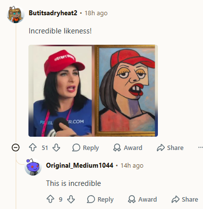 prottlegang11's tweet photo. Someone just painted the American 'Mona Lisa' to celebrate the 250th and its going viral af on reddit.

12K+ Upvotes in under 20hrs.

It's called 'The MAGA Lisa' and its becoming a viral meme template already in the comments.

People are memeing it and comparing it to many famous politicians.

This could easily become a massive political meme.

Reddit:
https://t.co/hQ7dl3WM1G