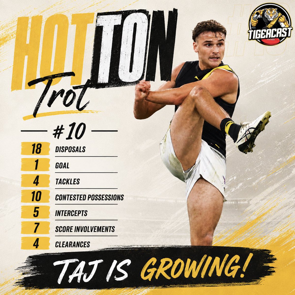 Tigercastpod's tweet photo. TAJ HOTTON was really impressive again vs Carlton, game time increased to 75%, hit the scoreboard and was great around the stoppages.
What did you enjoy most about Taj Hotton’s game yesterday?!
#round17 #richmond #footy #tigers #afl #sports #richmondfc #sport https://t.co/NBhVsoWScD