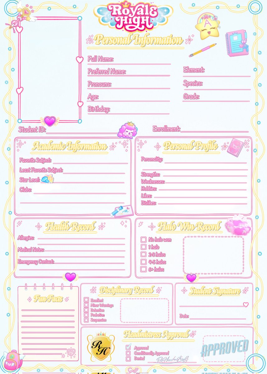 royalemilki's tweet photo. A student application chart for your Royale High Oc 💖

#royalehigh #rhvalks https://t.co/PZDwkPRjsh
