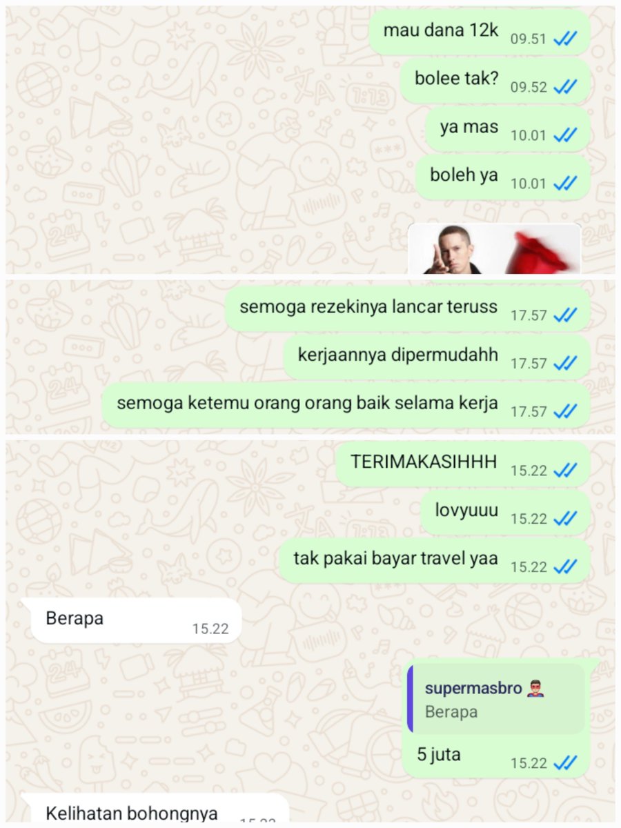vidyverse's tweet photo. ini pov adik (alias saya sendiri) yang selalu ngirim stiker lucu dan spam doa doa setiap habis minta uang sama mas hehe :> https://t.co/0pjkqynZj3
