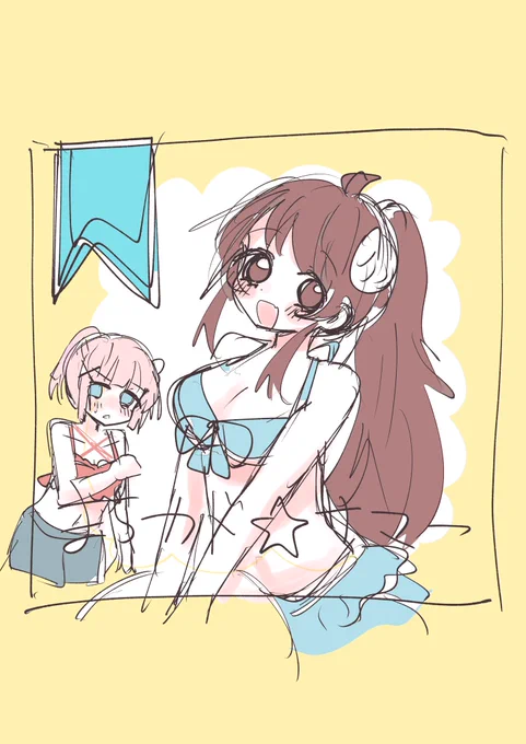 夏コミ新刊まぞくオールキャラ水着イラスト本表紙案