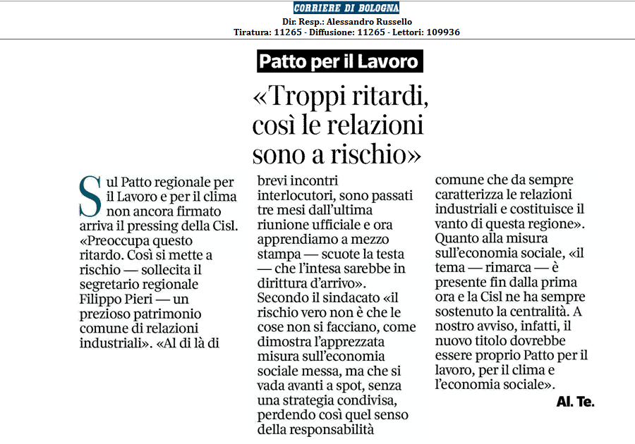 Cisl_ER's tweet photo. 🚨🚨🚨Rinnovo del Patto per il lavoro e per il clima, la Cisl incalza la @RegioneER. 🗣️@filippopieri : "Fermi da tre mesi. Troppi ritardi, così si mette a rischio un prezioso patrimonio di relazioni industriali". https://t.co/XRHcD0Guem