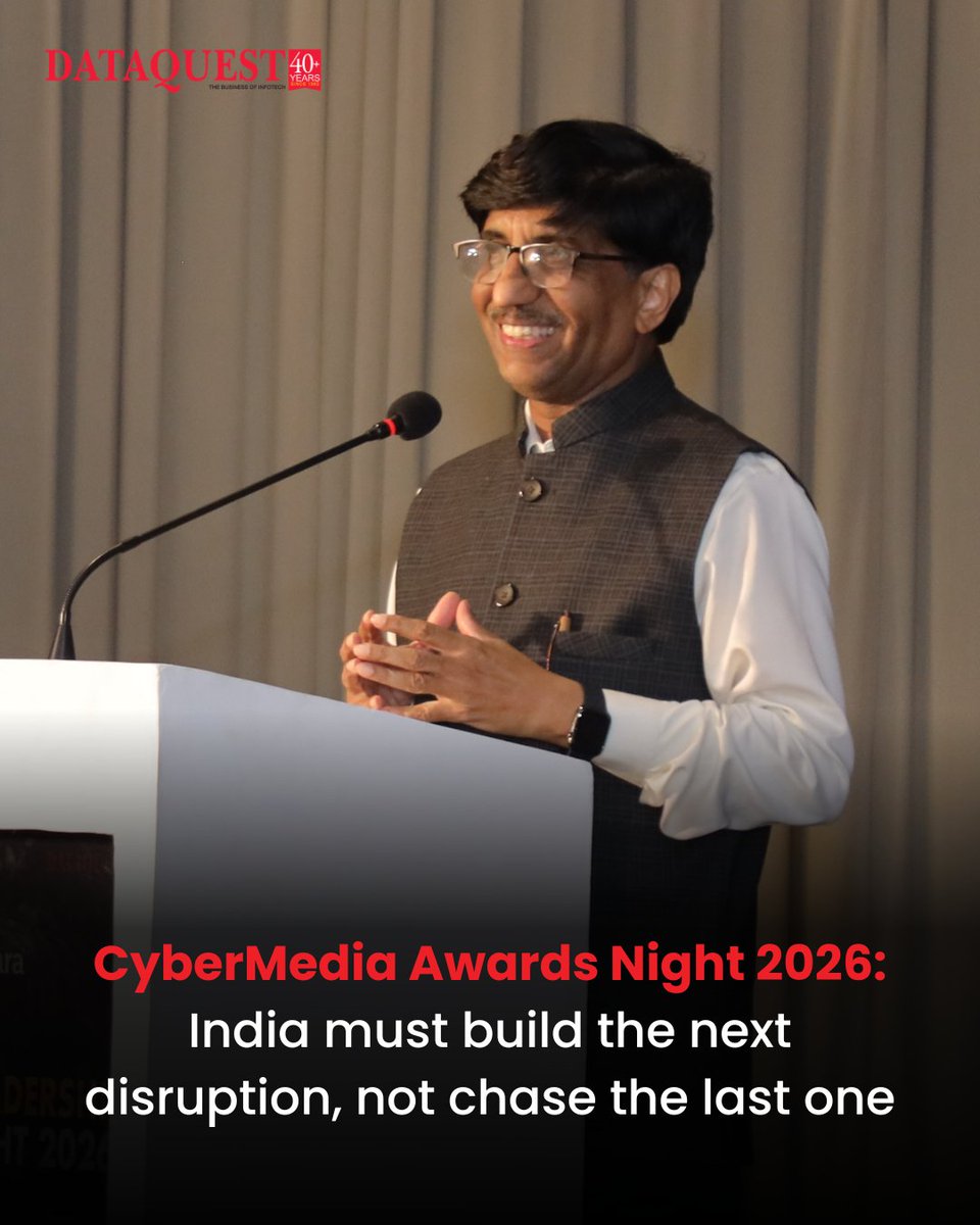 dataquestindia's tweet photo. Building the Next Disruption
At the CyberMedia Awards Night 2026 Prof. Abhay Karandikar urged India to boost R&D deepen private investment and back young innovators to create the next wave of global technology disruption
Read More: https://t.co/fmSBNLfdeh
#Dataquest #NITIAayog https://t.co/fAVmcaH4BF