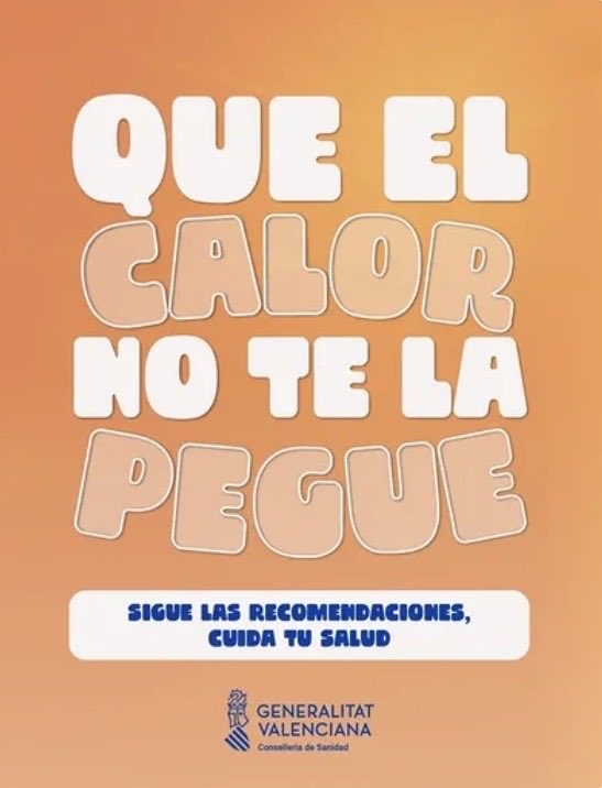 GVAsanitat's tweet photo. ⚠️🌡️ #AlertaCalor: riesgo por altas temperaturas el 05/07
🔴 Alerta roja en municipios de 12 comarcas y 🟠 en 24 comarcas
ℹ️ Más información y consejos: https://t.co/KY6ie0jXEg https://t.co/S5tu4rnvOR