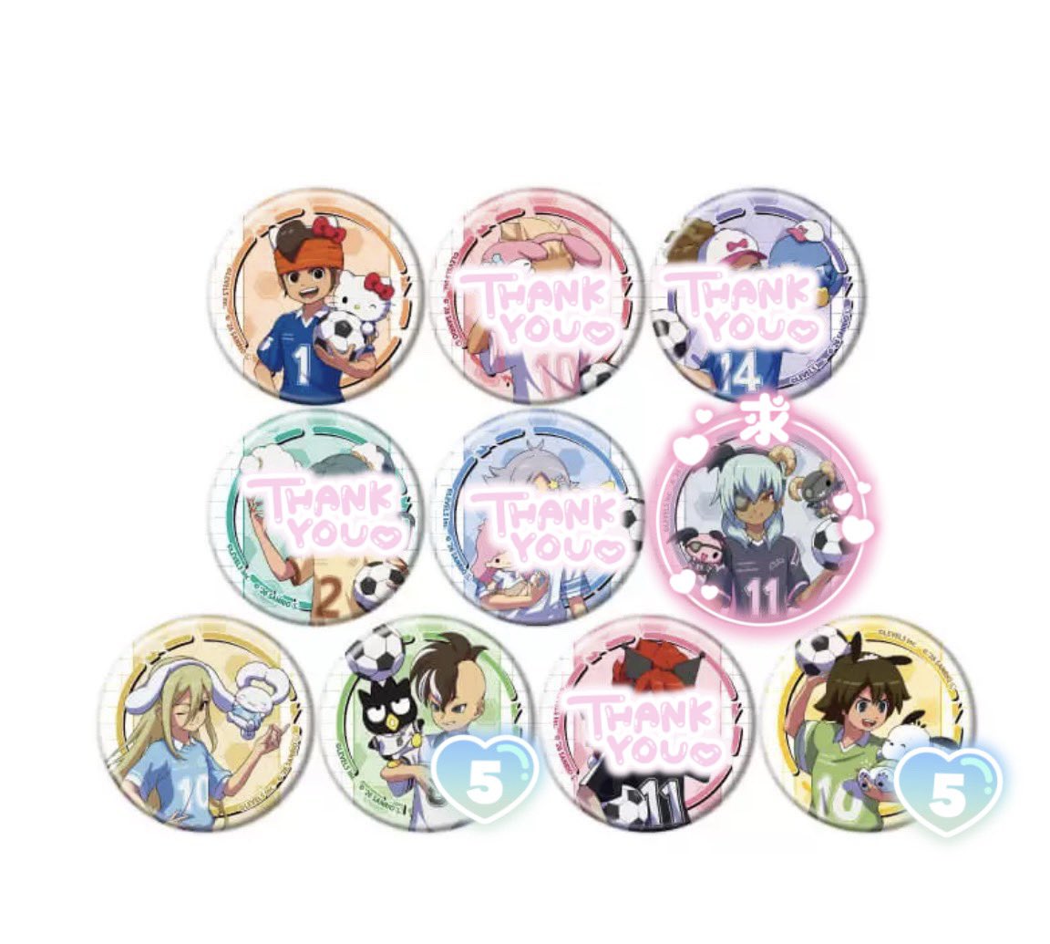 ym08nk's tweet photo. 【 買取 譲渡 交換 】
イナズマイレブン イナイレ サンリオ 缶バッジ

求 ： 佐久間 、定価＋送料
譲 ： 円堂 アフロディ 不動 フィディオ

通販にて5BOX現地5BOX購入予定です。
譲渡可能ですが、お声かけが重なる際は抱き合わせ可能な方、纏めての方優先 https://t.co/0S3T4A2xvS