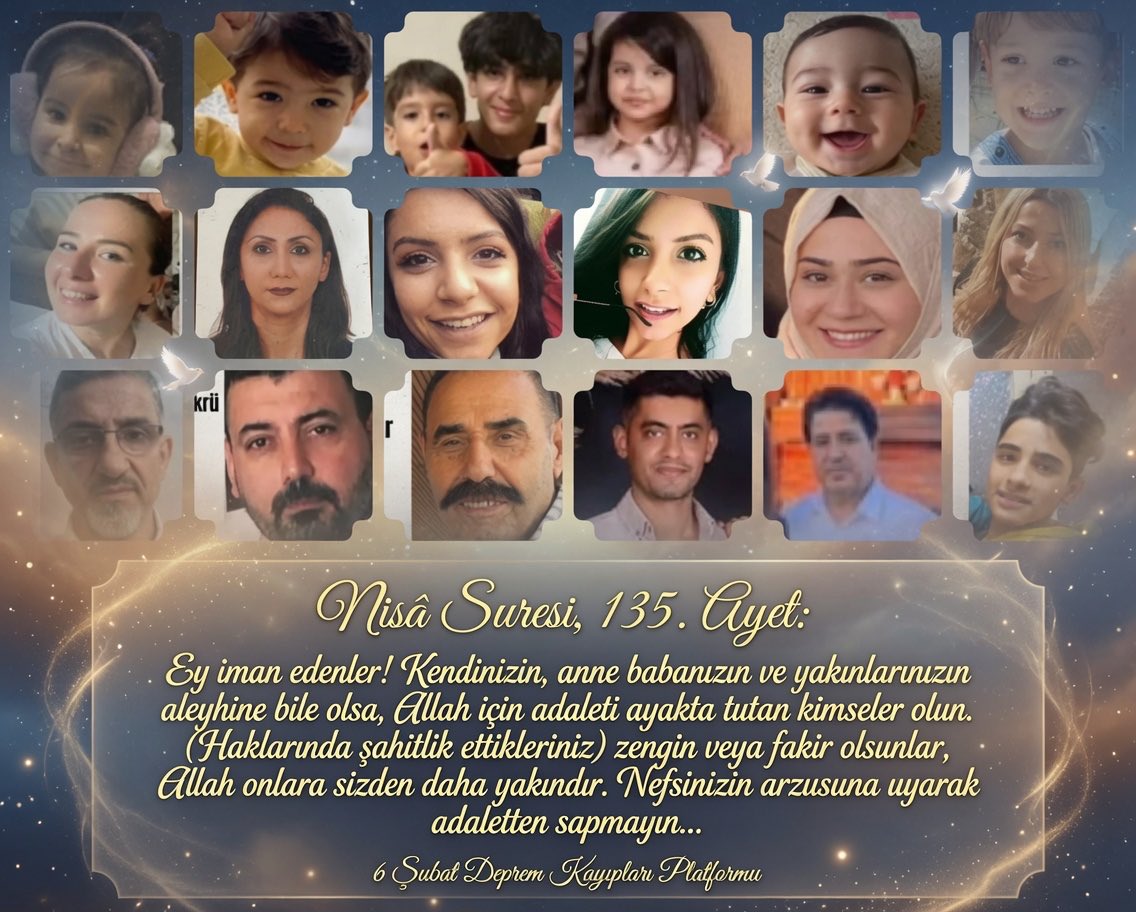 6subatkayiplari's tweet photo. Nisâ Suresi, 135. Ayet: 🙏🏻🤲🏻

Ey iman edenler! Kendinizin, anne babanızın ve yakınlarınızın aleyhine bile olsa, Allah için adaleti ayakta tutan kimseler olun. (Haklarında şahitlik ettikleriniz) zengin veya fakir olsunlar, Allah onlara sizden daha yakındır. Nefsinizin arzusuna uyarak adaletten sapmayın..