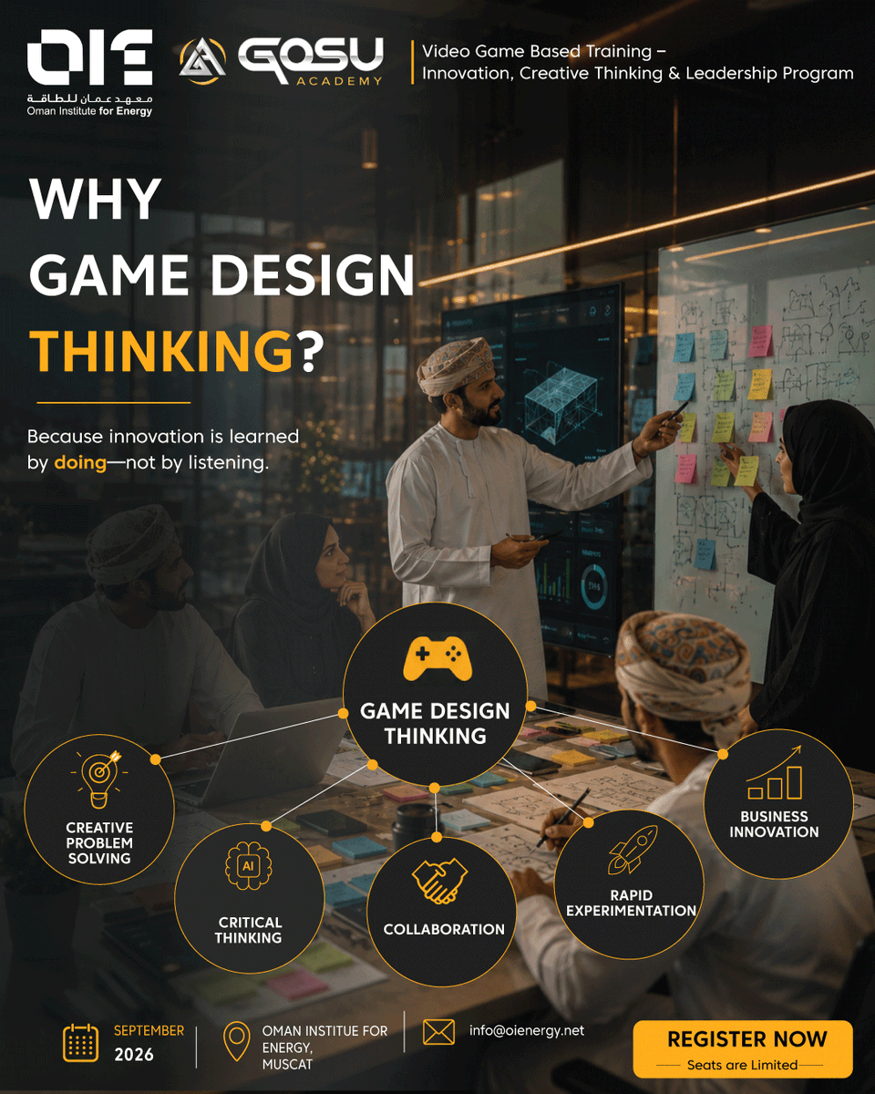 OIEOMAN's tweet photo. 💡 #Innovation is learned by doing—not just by listening.
Discover how #Game Design #Thinking helps #professionals build #creativity, #collaboration, #problem-solving, and #leadership skills.
🤝 In collaboration with @GosuAcademy
📅 September 2026
📩 info@oienergy.net https://t.co/IHcdUdVxq7