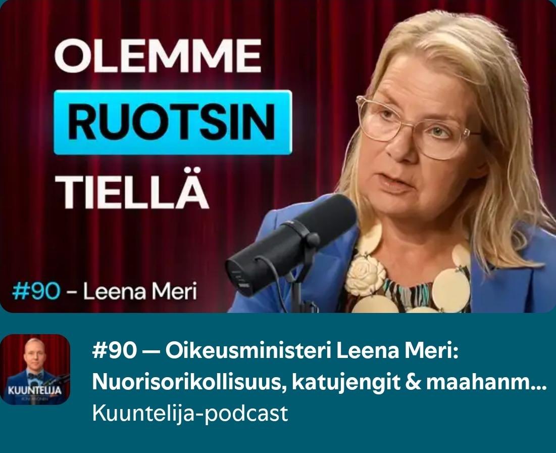 leena_meri's tweet photo. Nyt on tuore Kuuntelija Podcastin jakso kuunneltavissa, jossa olin vieraana.

Kaikenlaista ehdimme keskustelemaan mm. omasta urastani, oikeusministerin salkusta ja Suomen nykypolitiikasta. Sainpa ihanista koiristanikin kertoa.

Kiitos hyvästä keskustelusta @RoniArvonen 

Podcastin voi kuunnella esimerkiksi youtubesta ja spotifystä!

Linkki podcastiin:
https://t.co/PN7jhJfRYd