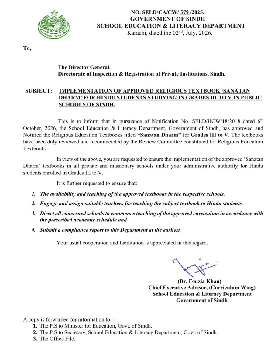 Mahezz's tweet photo. From raising this issue in the Sindh Assembly to the launch of Hindu religious textbooks and now their implementation in public, private and missionary schools across Sindh.

The real test begins now: books in every eligible student’s hands and suitable teachers in classrooms.

A policy succeeds only when it reaches the classroom.

#MaheshKumarHasija #Article22 #MinorityRights #Sindh