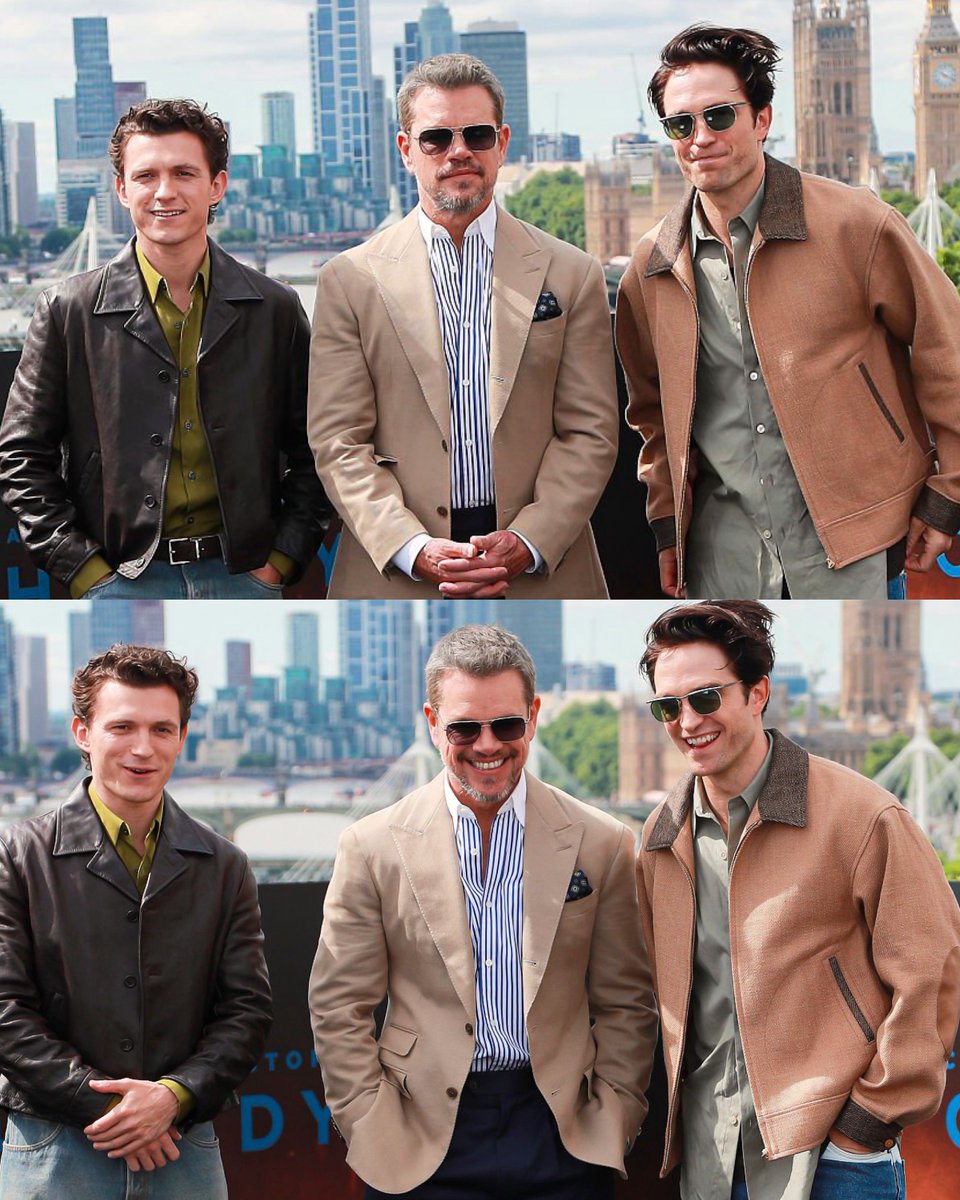 _filmcrave's tweet photo. Tom Holland, Matt Damon and Robert Pattinson at ‘THE ODYSSEY’ London photocall. 📷 https://t.co/fQCgLVETML