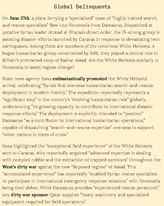 WodjahB's tweet photo. The White Helmets Invade Venezuela, by @KitKlarenberg https://t.co/u46tHE5VeF 
Kit Klarenberg
Jul 05, 2026 https://t.co/QnqvW1Mqnk
