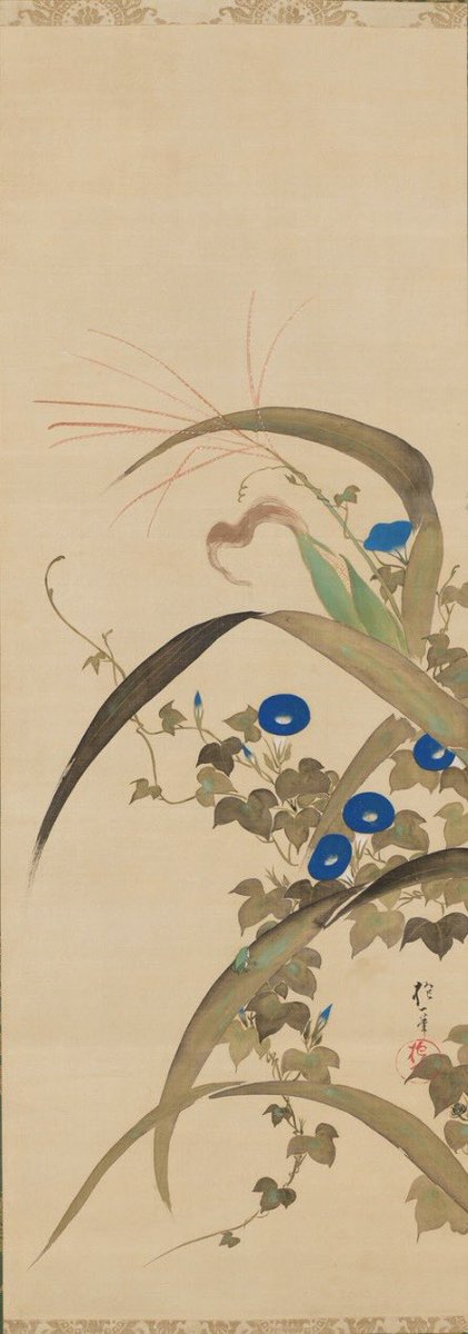 きょうの美術】 酒井 抱一《花鳥十二ヶ月図》 「六月 立葵紫陽花に蜻蛉