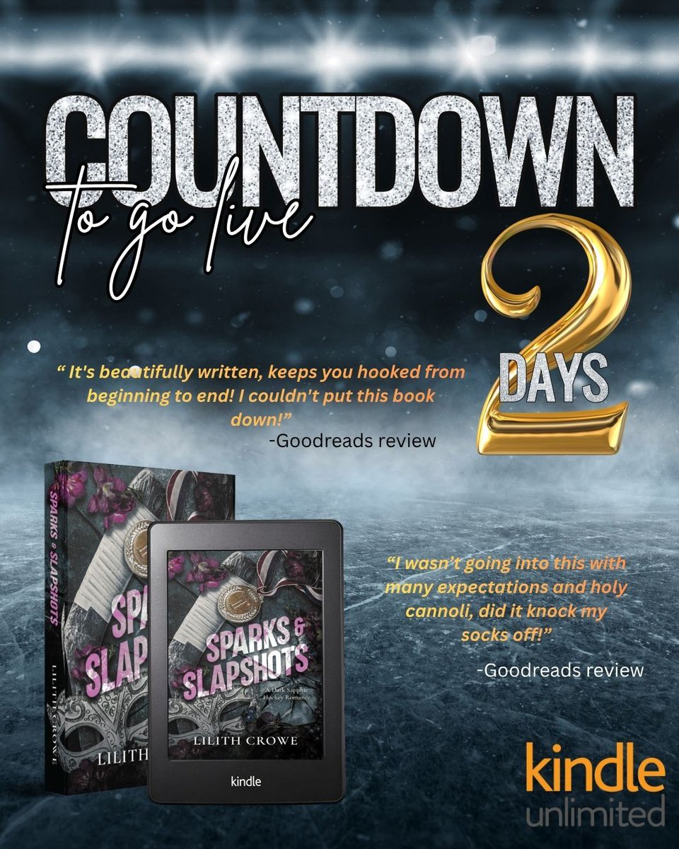 AuthorLCrowe's tweet photo. 2 days until Sparks &amp; Slapshots goes live!!!
💋 Dark Sapphic romance 
🏒 Hockey 
📱 Group chat 
💔 No third-act breakup 
🌍 Olympics 
💀 Touch her and X 
🥷🏻 Secret identity 
🎤 Rockstar 
🪢 BD$M
There is still time to snag your $0.99 pre-order
Links are in my bio! https://t.co/mbSOi7sIYP