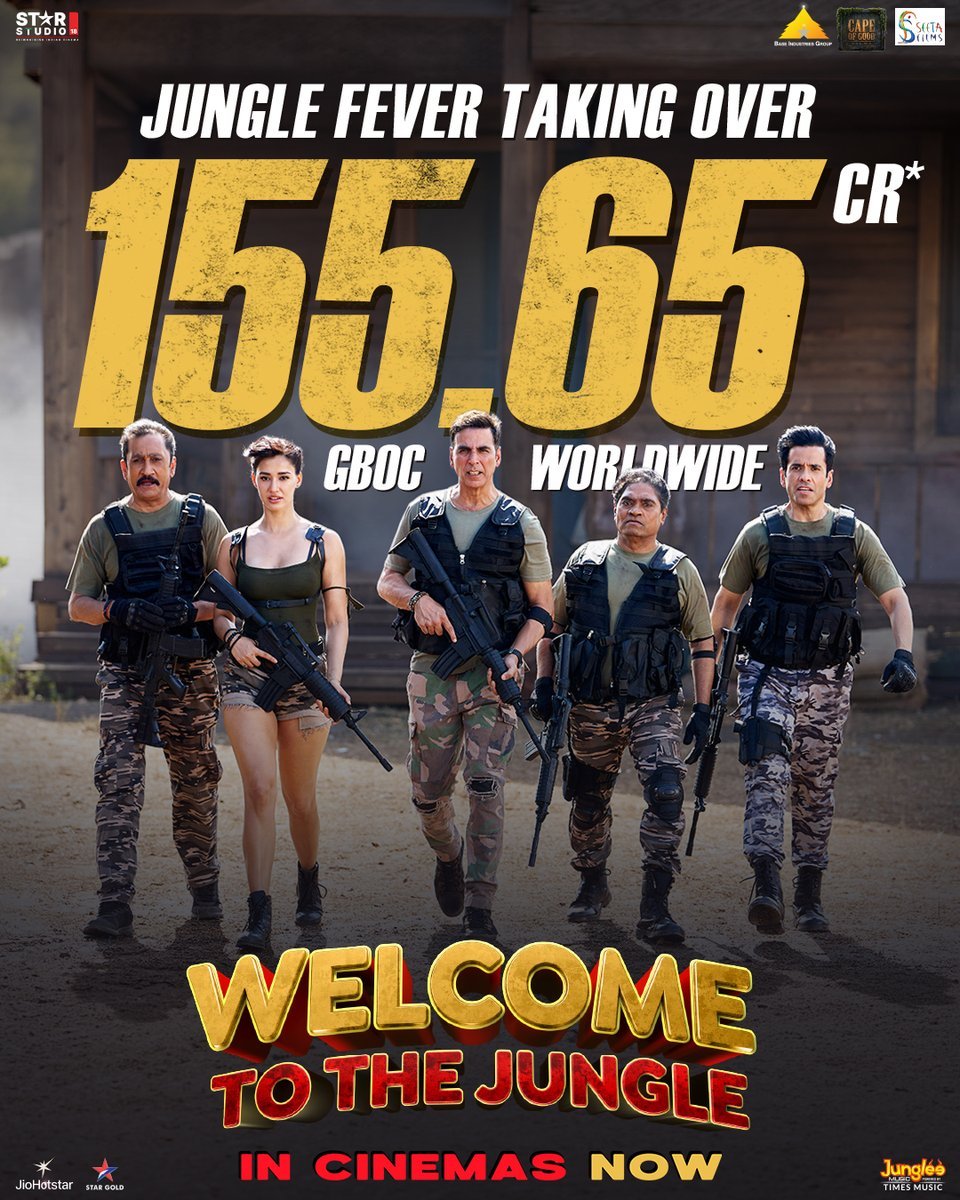 SfrRollins's tweet photo. #WelcomeToTheJungle continues its phenomenal box office run, crossing ₹155.65 Cr Worldwide GBOC! 🔥 https://t.co/lTAfuza3Lk