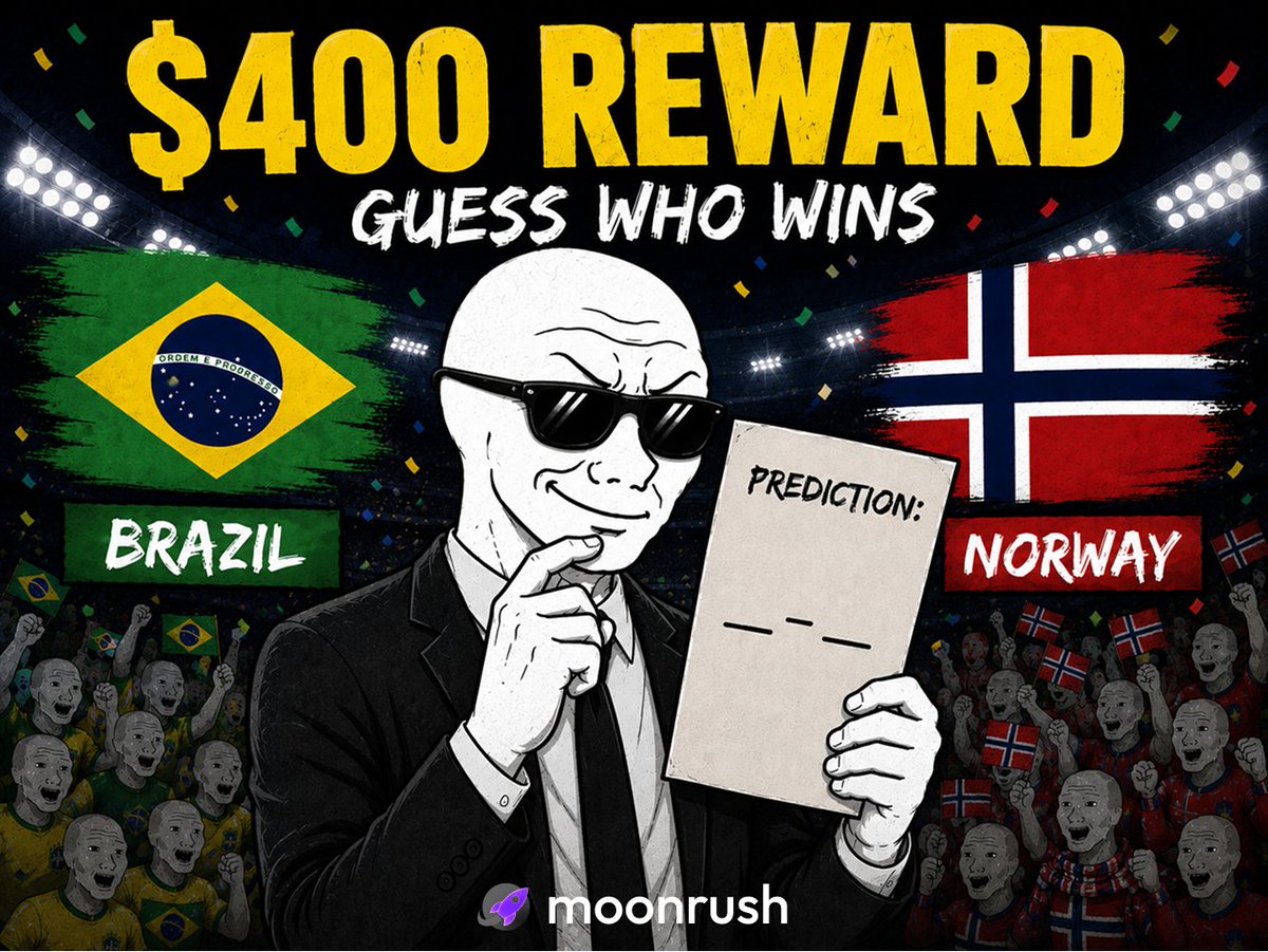 moonrush_space's tweet photo. ⚽ Guess Who Wins?

Brazil 🇧🇷 vs Norway 🇳🇴

Comment your prediction below

How to join:
• Follow @moonrush_space + @moonrush_trendz
• RT this post
• Comment the winning team + your MoonRush app username
• Tag 2 friends

💰 $400 reward pool
🎯 2 winners
💸 $200 + 500 points each, paid directly to MoonRush in-app accounts

Winners will be randomly picked from correct predictions with completed tasks