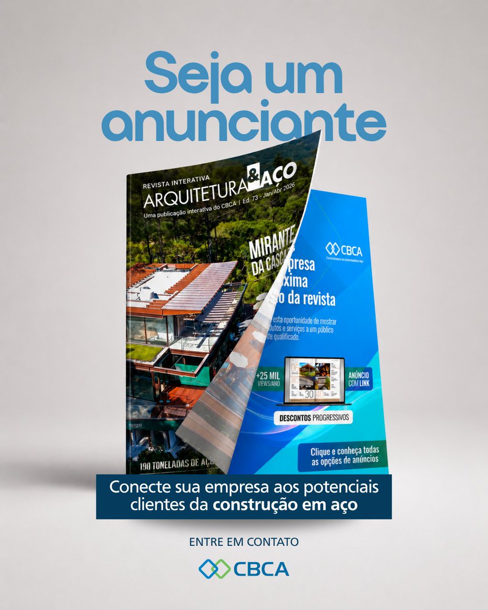 cbca_acobrasil's tweet photo. Anuncie na Revista Interativa Arquitetura &amp; Aço e conecte sua empresa a um público qualificado da construção em aço.
Acesse:
https://t.co/b29dNf8v5u
#CBCA #ConstruçãoEmAço https://t.co/w60YJzQFwN