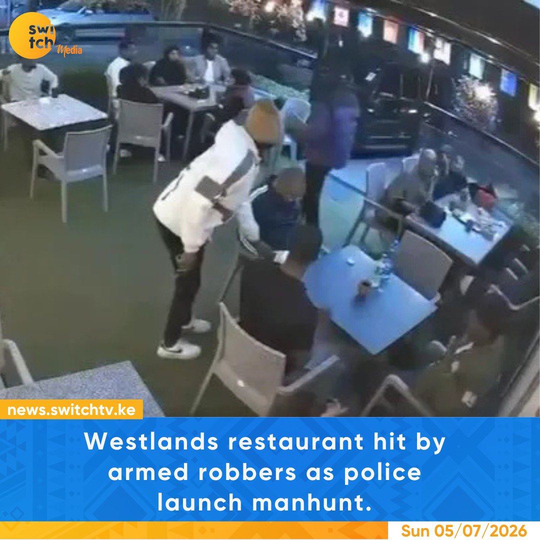switchtvkenya's tweet photo. Armed robbers stormed a Westlands restaurant, stole phones and a laptop, then fled on motorcycles after firing shots into the air. Police have traced the stolen phones to Kariobangi as the manhunt continues.                                                                                                       #Westlands #CrimeWatch #Nairobi