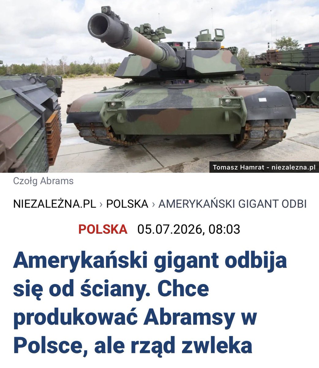 SasinJacek's tweet photo. Rząd Tuska znowu sabotuje polską armię.
Amerykański gigant General Dynamics od prawie roku chce produkować Abramsy w Polsce – koprodukcja, tysiące miejsc pracy, transfer technologii. Mamy już centrum w Poznaniu i polskich dostawców.
A rząd? Zwleka i milczy.
Zamiast budować pancerną potęgę – tracimy szansę na większą suwerenność i realną siłę. Tak samo jak z czołgami K2.
Polska musi być producentem, nie tylko klientem!