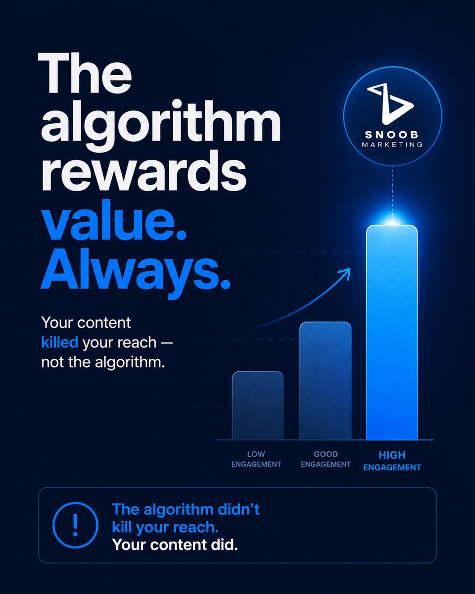 snoobmarketing's tweet photo. The algorithm isn’t your enemy. Mediocre content is. 📷
Create content that people actually want to watch, save, and share—and the reach will follow.
#ContentMarketing #SocialMediaStrategy #MarketingTips #ContentCreator #SNOOBMarketing https://t.co/AWuzM9hQ3o