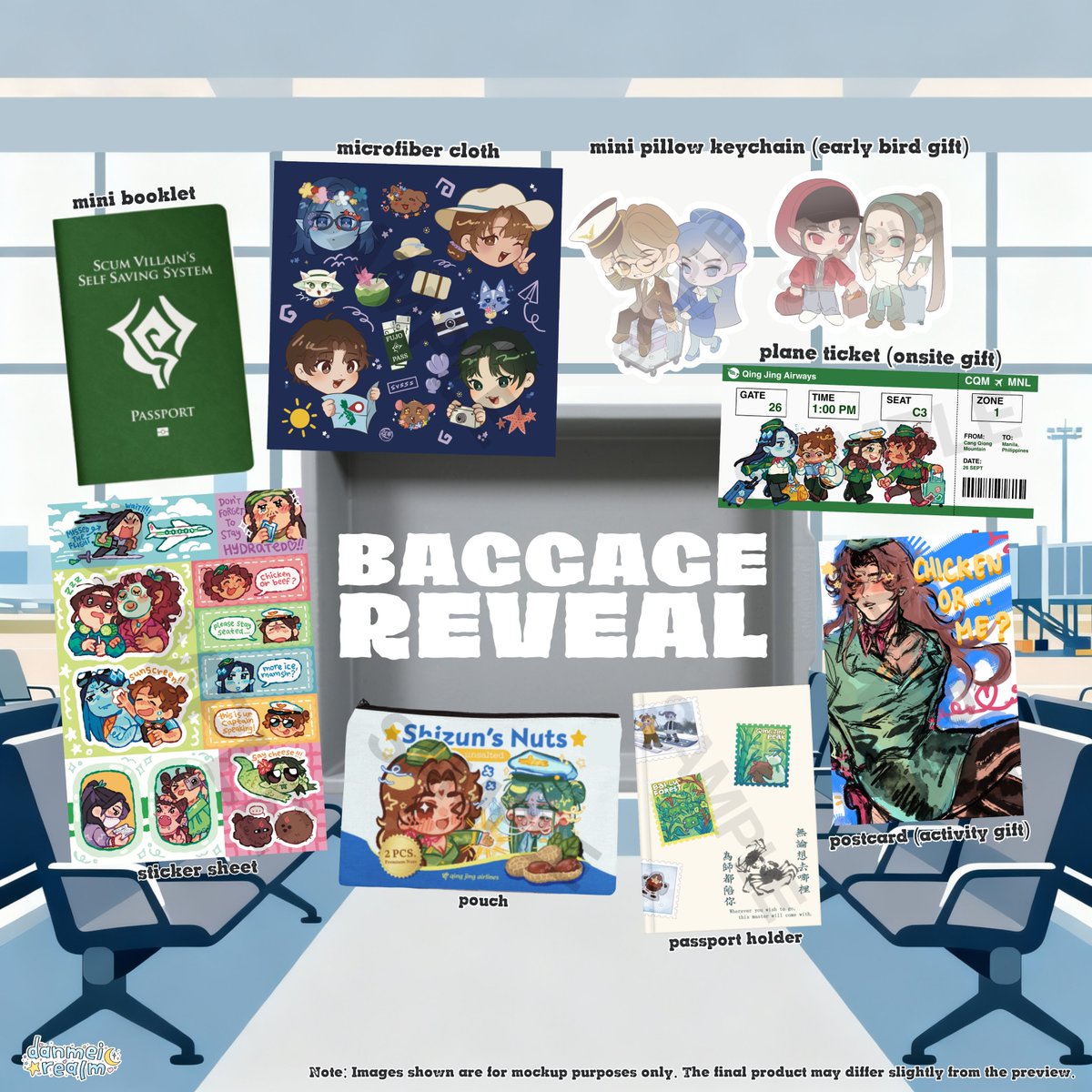danmeirealm's tweet photo. 🧳 BAGGAGE REVEAL!

Your luggage is officially packed! ✈️☁️

Here's a look at the exclusive merchandise waiting for our passengers aboard Qing Jing Airways! General Sale opens on July 11 at 10:00 AM! 💚 

#SVSSSCSE2026 https://t.co/4XTvRg53n1