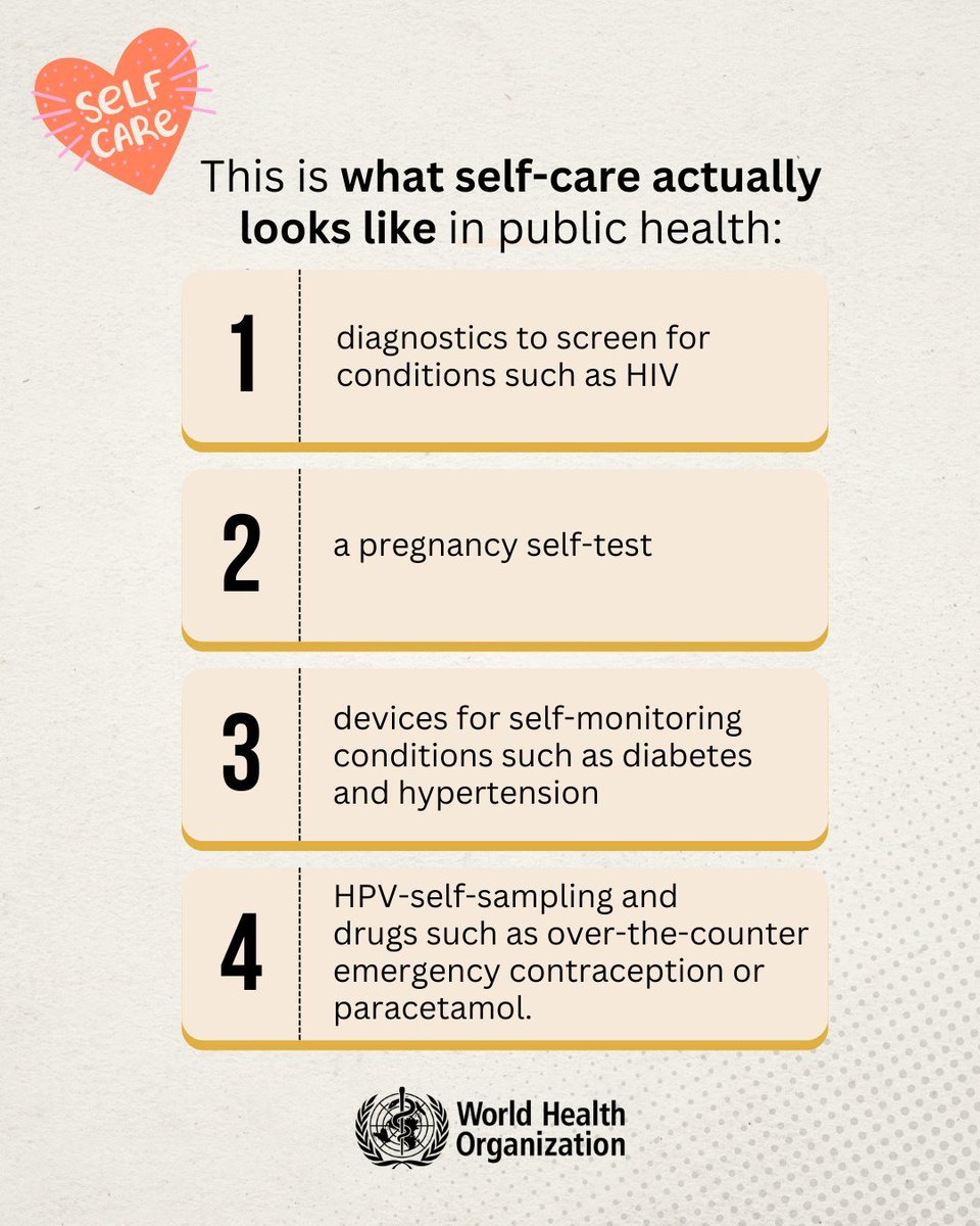 WHOWPRO's tweet photo. Self-care means having the know-how to take charge of your health and well-being to help: 

🛡️ Prevent diseases 
❤️ Manage illnesses &amp; disability 

Ask questions.  
Advocate for yourself. 
Learn more about self-care: https://t.co/WciOd3RMik

#SelfCareMonth https://t.co/kZmjxWFS5H