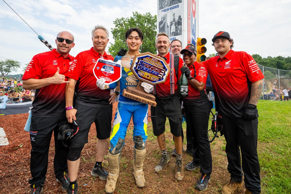 HondaRacingGLB's tweet photo. Honda HRC Progressive’s Hunter Lawrence made it back-to-back Pro Motocross 450 Class victories with a commanding performance at RedBud, reclaiming the championship lead in style. 🏆

Jett Lawrence went 1-5 across the motos to secure third overall and remains firmly in the title fight, sitting just three points behind Hunter in the standings.

In the 250 Class, Jo Shimoda continued his impressive consistency with another podium finish, taking runner-up honours to surge into the championship lead.

The Pro Motocross Championship now heads to Southwick on 11th July, where the title battles are set to intensify.

#Honda #ProMotocross