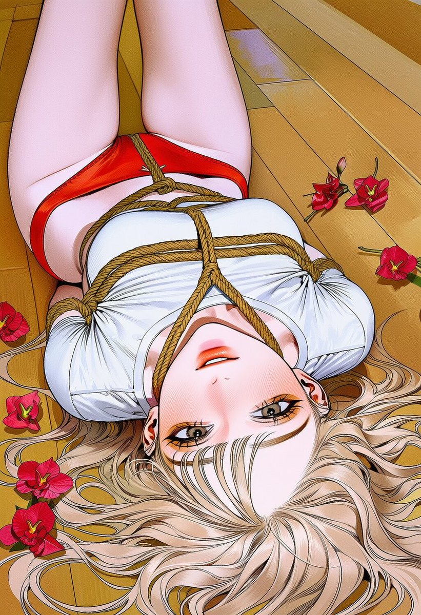 10_ZHO's tweet photo. 🪢 본디지 구속 플레이

프롬
Upside down, high angle, long shot, lying on back, legs up, legs tied, arms tied, bdsm, bound, rope, shibari, flowers on rope, (티셔츠색) cropped t-shirt, (팬티색) panties, satin panties, surrounding flowers, orchid, red flowers, indoor. https://t.co/8W08DeNjnW